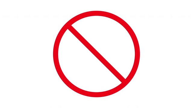 Red prohibited sign animation, no entry symbol motion on white background forbidden