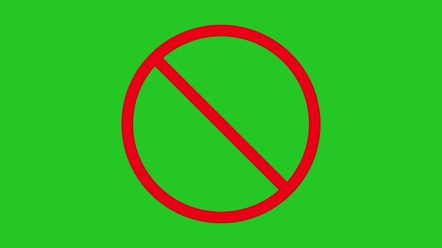 Red prohibited symbol animation on green screen background, for easy chroma keying