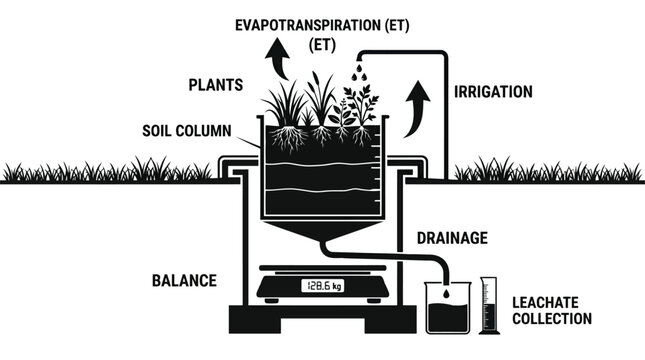Scientific diagram of soil column evapotranspiration and drainage in black and white line art