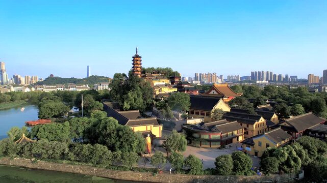 Jiming Temple Pagoda and Nanjing Skyline by Xuanwu Lake