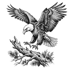 Fototapeta premium Eagle Landing on a Branch Sketch Powerful Symbol of Freedom and Strength
