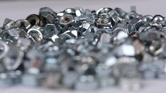 Metal mounting screws close-up. Macro image.
