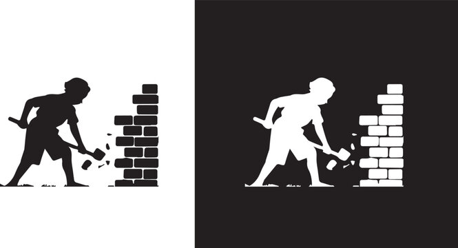 Child labour silhouette. Male child worker working hard,  Child rights campaigns. Stop child labor concept.