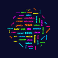 Space Exploration Word Cloud. Universe and Cosmos Concept © ON - Studio