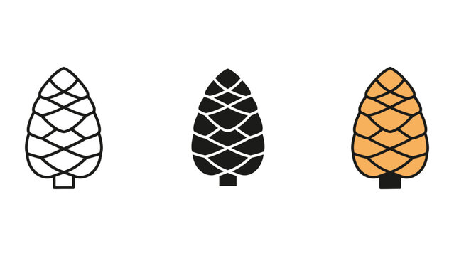 three stylized pine cones flat design vector illustration