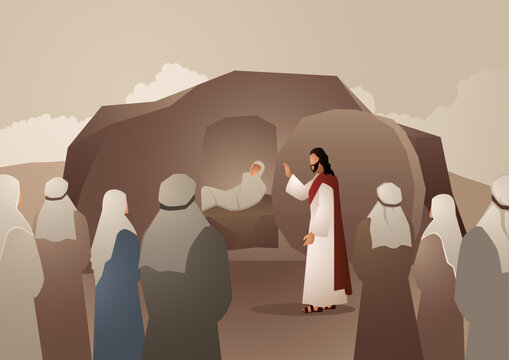 Biblical vector illustration series, Jesus Raising Lazarus from the Dead, resurrection miracle