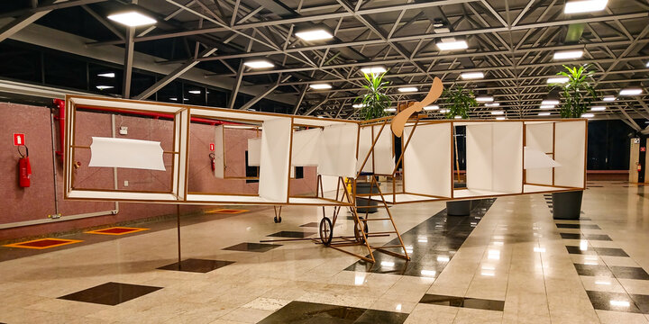 Model of the 14 bis airplane, by Santos Dumont, on display at Afonso Pena International Airport, S&atilde;o Jos&eacute; dos Pinhais, Paran&aacute;, southern Brazil.