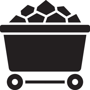 Coal mining cart silhouette icon on white background