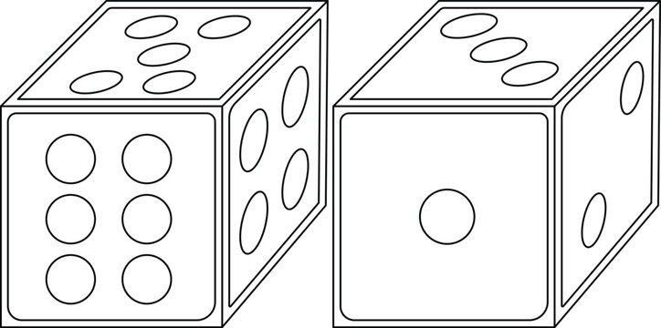 Dice 6 Sided Outline Icon Illustration on White Background