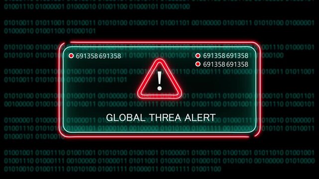 global threa alert computer hacking warning, message hacked alert warning hacked alert blackmailing virus, countdown until deletion computer security alert on binary cod background. 