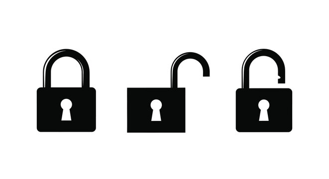 padlock silhouettes in three states locked open and slightly ajar