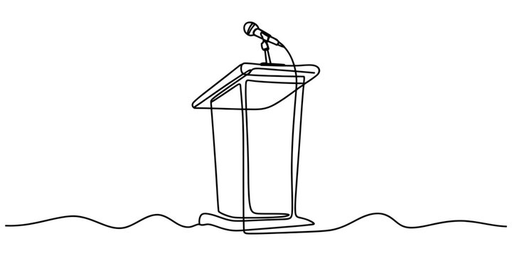 A single continuous line drawing of a speaker podium with a microphone for business presentations and public speaking events in a conference Vector, illustration