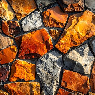 Rustic orange and gray flagstone mosaic