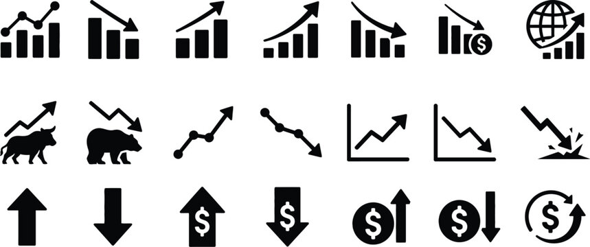 Market Increase and Decrease Icon Set &ndash; Growth, Decline & Data Trend Symbols