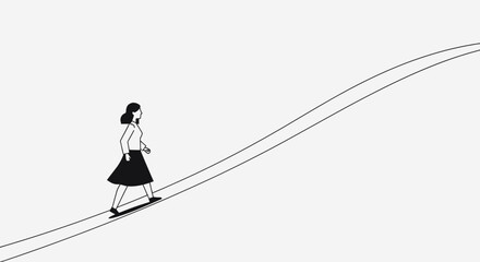 Fototapeta premium Woman walking on tightrope alone.