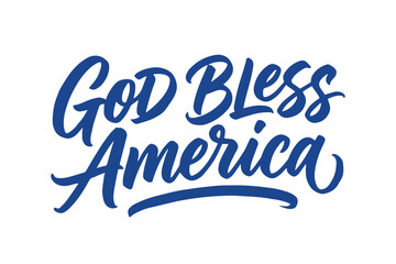 Fototapeta premium God Bless America Hand Drawn Blue Lettering Typography on White Background