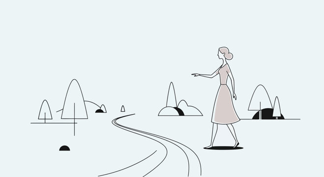 Woman walking on a winding path.