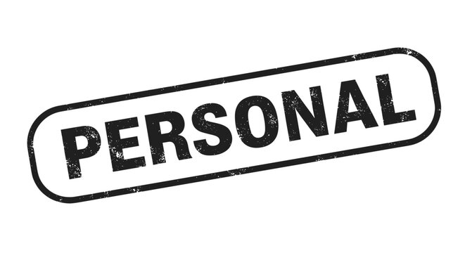 Grunge style black ink stamp with the word PERSONAL inside a rounded rectangle for labeling private or confidential items.