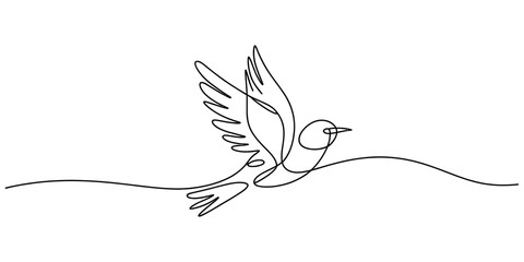 Minimalist continuous single line drawing of a flying bird silhouette depicting freedom and peace in a simple elegant black and white style Vector, illustration © Creative_Oneline