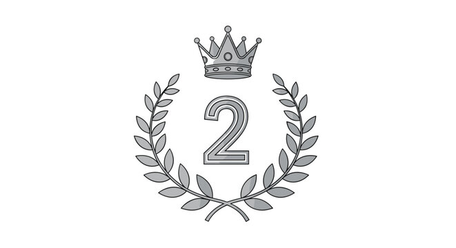 Silver award icon featuring the number two surrounded by a laurel wreath and topped with a crown to represent second place.