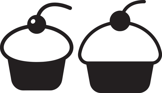 Two cupcakes with cherry icon set silhouette