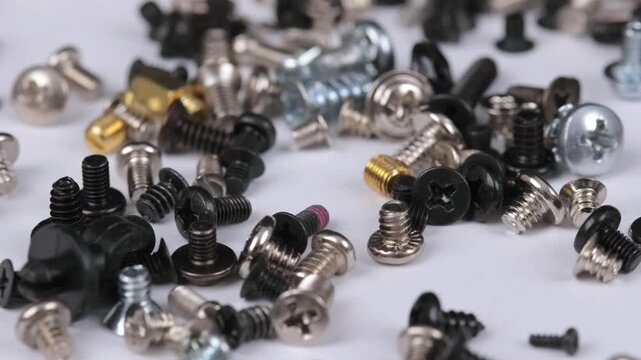 Metal mounting screws close-up. Macro image.