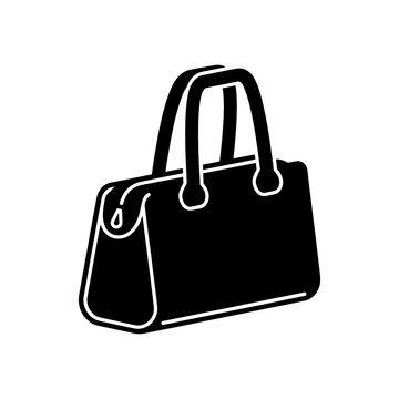 A simple black outline depicting a classic handbag design showcasing a modern silhouette