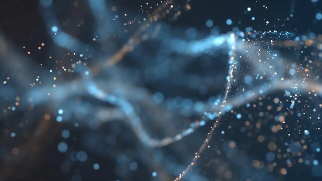 Dynamic flow of blue particles forming abstract patterns in motion