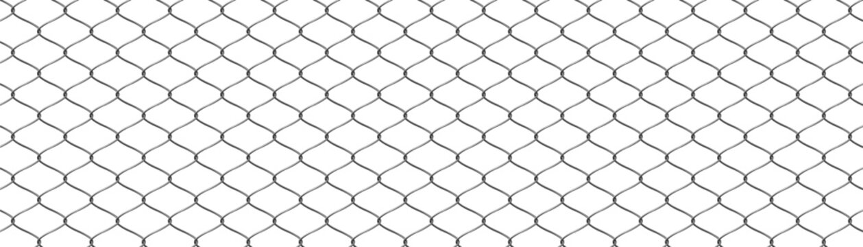 Wire net fence vector realistic background, metal chain link fence lattice pattern, steel boundary grey barrier on white