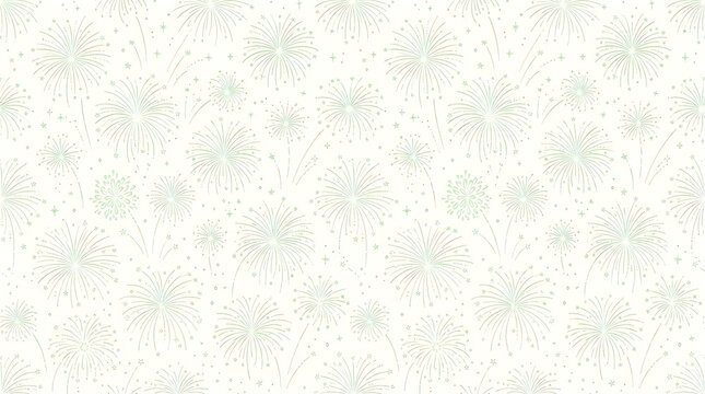 Minimalist seamless background pattern with subtle green fireworks on white base