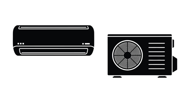 Air conditioner units indoor and outdoor black silhouette high quality professional
