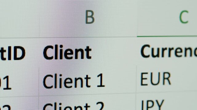 Finance data, Close-up of financial cash flow stocks bitcoin data on PC screen, close up of money numbers, ai agent working. . Tax report year declaration.