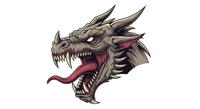 Powerful dragon head illustration with sharp teeth open mouth and fierce expression for gaming or mascot design.