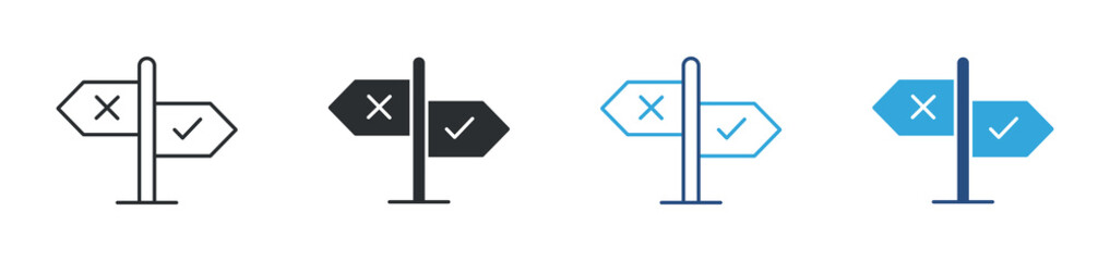 Decision direction icon set. check and cross road sign. choice and navigation concept. vector illustration. © Icon Atelier