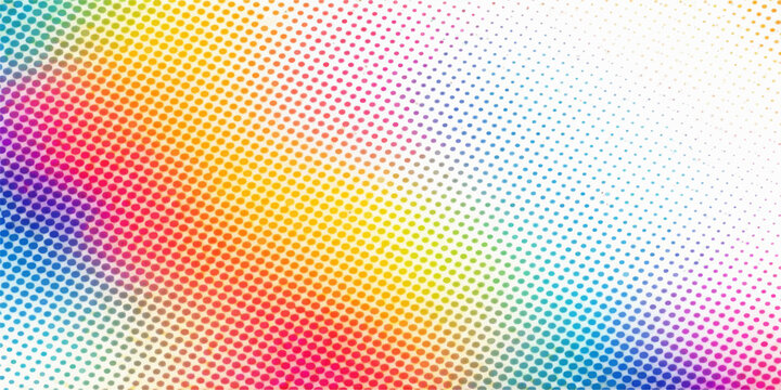 An artistic abstract rainbow background featuring a colorful halftone dot pattern and seamless vector waves creates a vibrant light texture design for a modern wallpaper backdrop