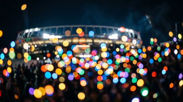 Multid&atilde;o em um est&aacute;dio com luzes coloridas desfocadas.