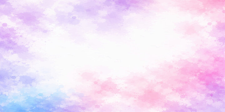 Abstract pink and purple watercolor background texture on vintage grunge paper featuring a light cloudscape sky with copy space for a nature inspired wallpaper design