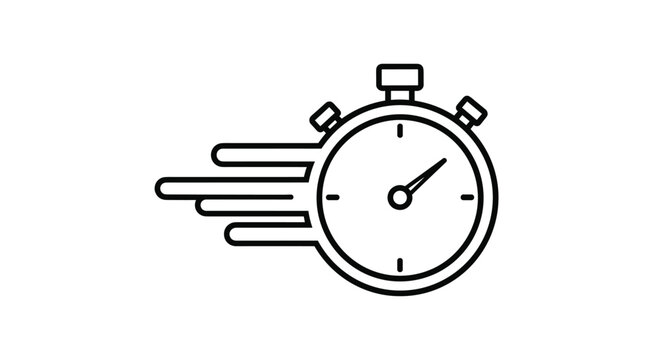 High speed stopwatch timer icon with motion lines representing efficiency quick service and rapid time delivery.