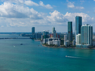 Obraz premium Aerial Miami Brickell downtown financial district. Miami skyline. Miami cityscape from drone. Miami downtown skyline.