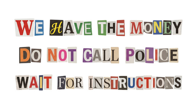 Ransom note ransom message made of magazine cut out letters, kidnapping threat text, anonymous extortion demand note for crime and thriller concepts isolated PNG with Transparent Background