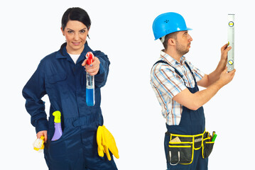 Fototapeta premium Woman holds spray bottle, smiles confidently