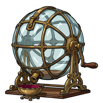 Loter&iacute;a Nacional. Lottery cage. Vintage lottery drum machine