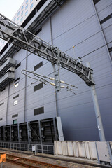 Obraz premium Overhead catenary wire structure use for connecting the train Pantograph of an electric train.