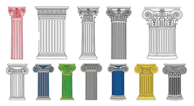 Collection of Architectural Columns: Greek, Roman, Ionic, Corinthian, Doric Styles