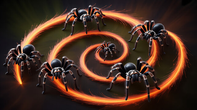 Multiple Tarantulas And Swirling Orange Energy Digital Art