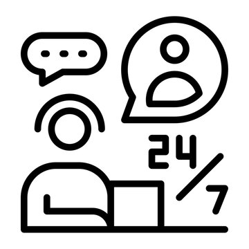 Icono de atenci&oacute;n al cliente 24 horas. Representa soporte continuo. Incluye comunicaci&oacute;n, chat, asistencia, usuario, servicio. Ilustraci&oacute;n vectorial