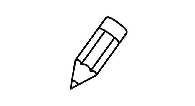 Simple black and white line art of a short wooden pencil with an eraser tip positioned diagonally on a white background.