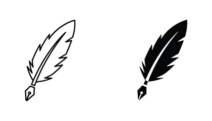 Vintage fountain pen nib with feather quill for writing or literature concept in elegant black and white vector art © Urban