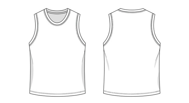 Front and back view illustration of a basic white sleeveless tank top or undershirt for fashion design and templates.