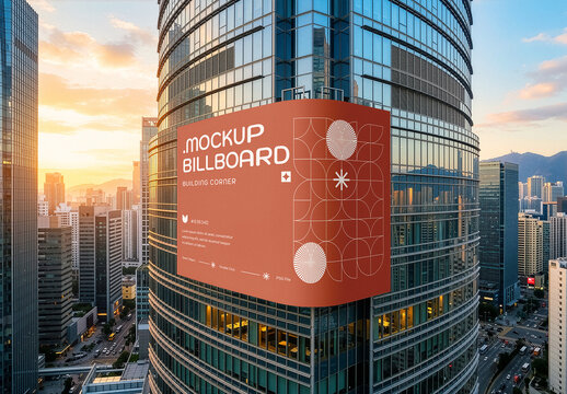 Corner Billboard Mockup Outdoor Building Poster Template